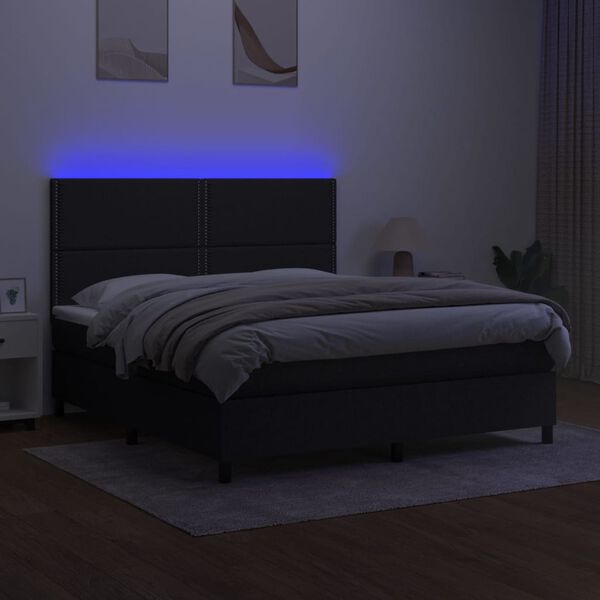 vidaXL Cama box spring colch&oacute;n y luces LED tela negro 160x200 cm
