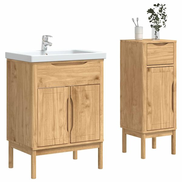 vidaXL Juego de muebles de ba&ntilde;o con caj&oacute;n FLORO 2 pcs Marr&oacute;n cera