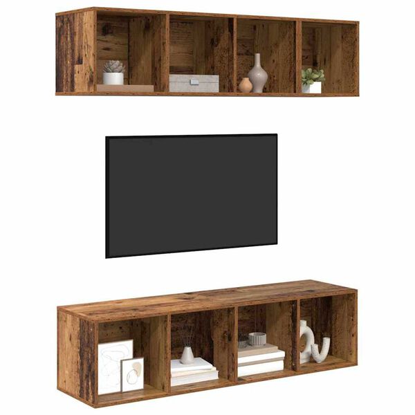 vidaXL Conjunto de mueble de TV Montaje en la pared 3 pcs Madera Vieja