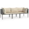 vidaXL Set de muebles de jard&iacute;n 3 pzas y cojines rat&aacute;n sint&eacute;tico gris