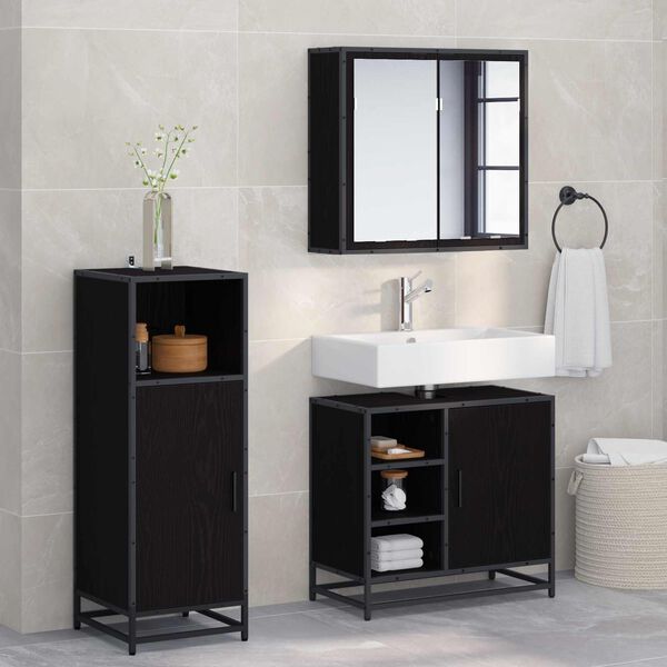 vidaXL Juego de muebles de ba&ntilde;o 3 pcs Roble Negro Madera de ingenier&iacute;a