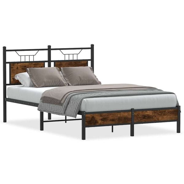 vidaXL Estructura de cama sin colch&oacute;n madera roble ahumado 120x190 cm
