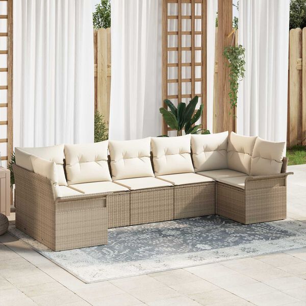 vidaXL Conjunto de sofá de jardín con cojín 7 pcs Beige Poliratán