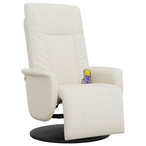 vidaXL Sill&oacute;n reclinable masaje con reposapi&eacute;s cuero sint&eacute;tico crema