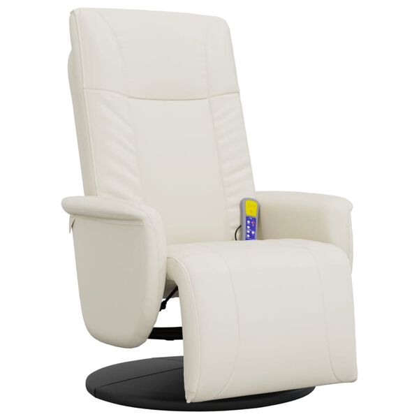 vidaXL Sill&oacute;n reclinable masaje con reposapi&eacute;s cuero sint&eacute;tico crema