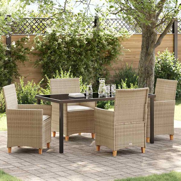 vidaXL Conjunto de Comedor de Jard&iacute;n 5 pcs Beige rat&aacute;n sint&eacute;tico