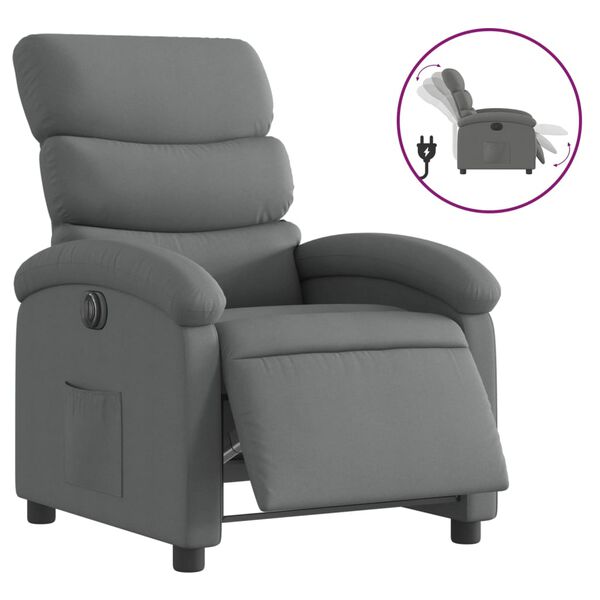vidaXL Sill&oacute;n reclinable el&eacute;ctrico de tela gris oscuro