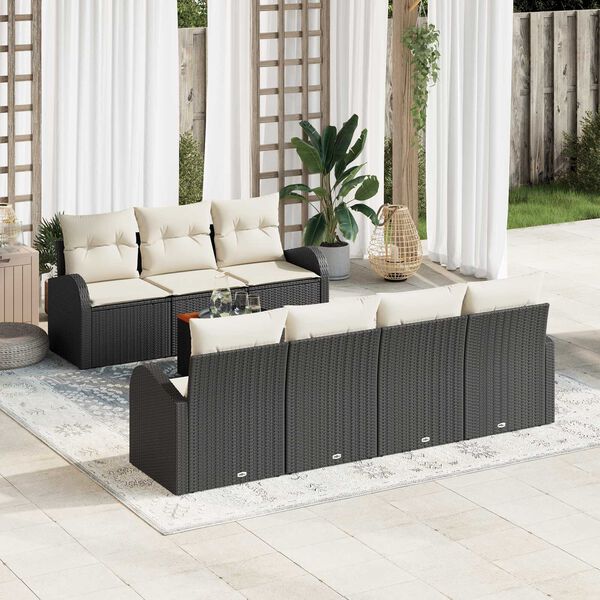 vidaXL Conjunto de sof&aacute;s de jard&iacute;n 8 pcs Negro rat&aacute;n sint&eacute;tico