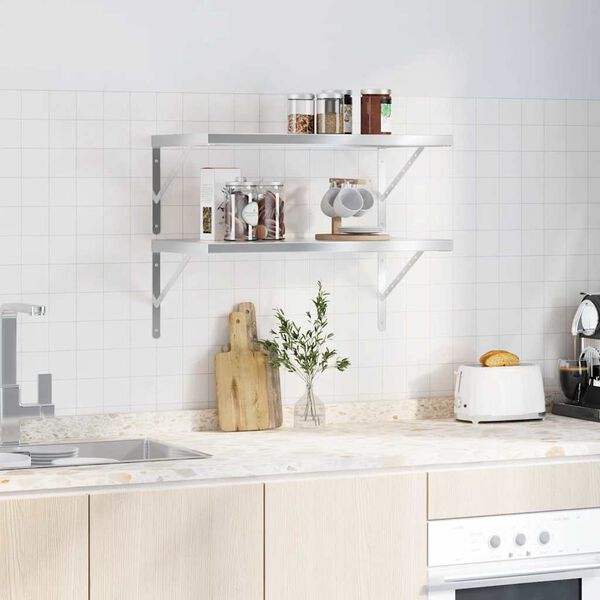 vidaXL Estantes de pared 2 uds acero inoxidable plateado 75x40x3 cm