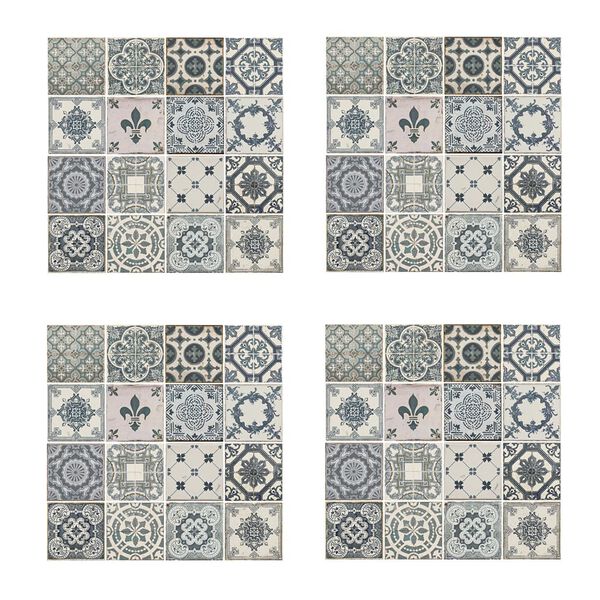 WALPLUS Vinilo mural decorativo baldosa vintage 4 l&aacute;minas azul 54x54cm