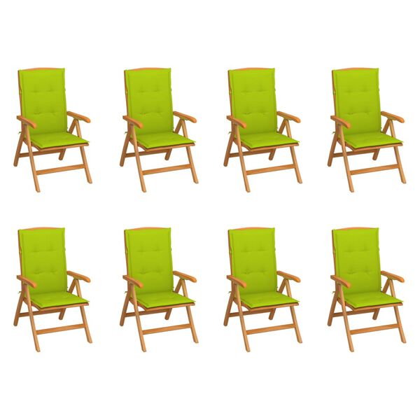 vidaXL Sillas de jard&iacute;n reclinables con cojines 8 uds teca maciza