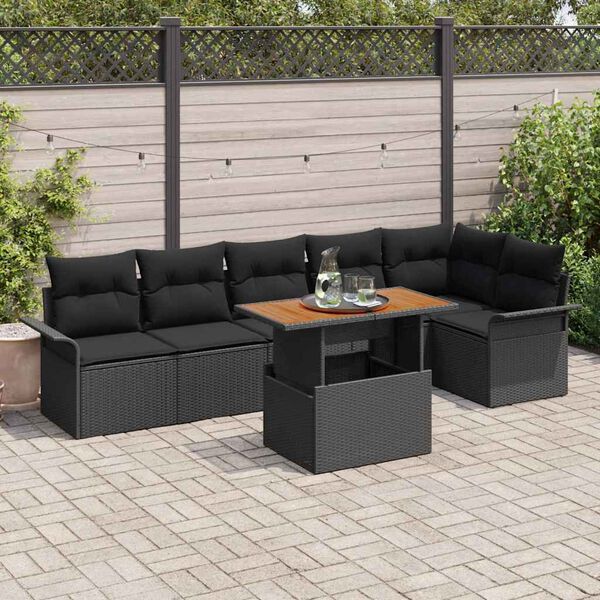 vidaXL Conjunto de sofá de jardín 7 pcs Negro Poliratán