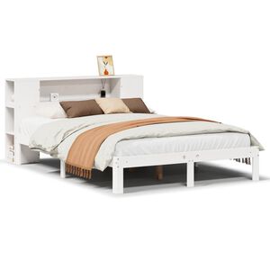 vidaXL Cama con estanter&iacute;a sin colch&oacute;n madera maciza blanca 135x190 cm