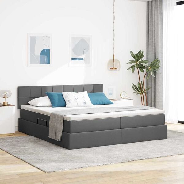 vidaXL Cama con almacenamiento con colch&oacute;n Gris oscuro 180 x 200 cm