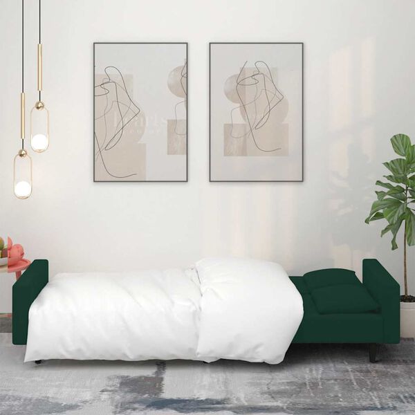 vidaXL Sof&aacute; cama de 2 plazas con dos almohadas terciopelo verde oscuro