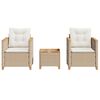 vidaXL Mesita y sillas con cojines 3 pzas rat&aacute;n PE madera acacia beige
