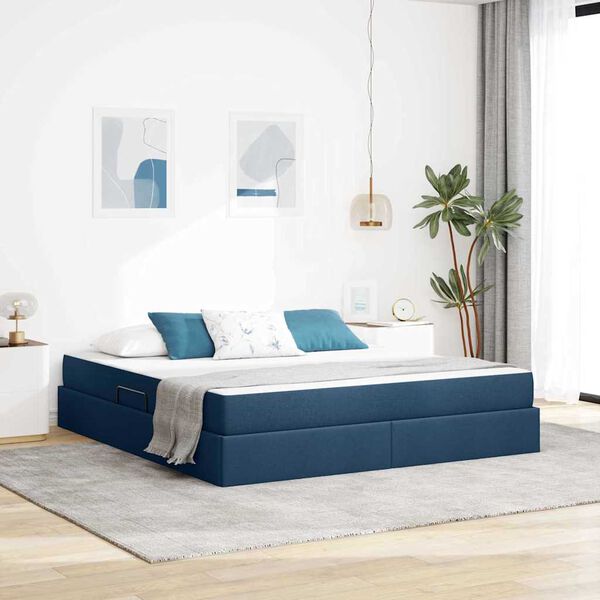 vidaXL Cama con almacenamiento y colch&oacute;n Azul 160 x 200 cm Poli&eacute;ster