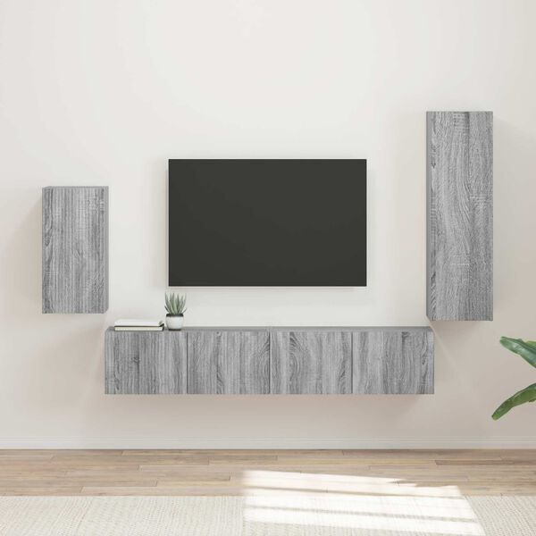 vidaXL Conjunto de mueble de TV 4 pcs Gris Sonoma Madera de ingenier&iacute;a