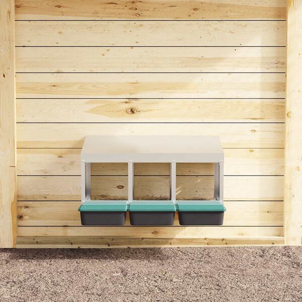vidaXL Nido para gallinas con 3 compartimentos de acero galvanizado para montar en la pared