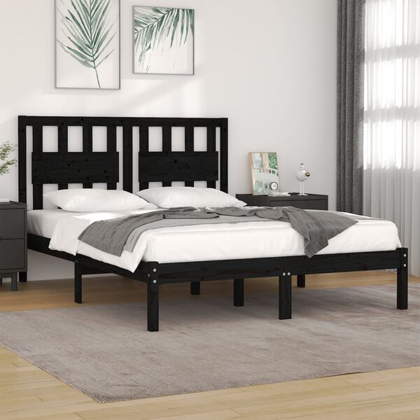vidaXL Estructura de cama de madera maciza de pino negra 140x190 cm