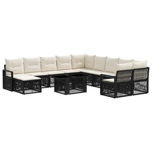 vidaXL Conjunto de sof&aacute;s de jard&iacute;n 12 uds. Negro y Blanco Crema