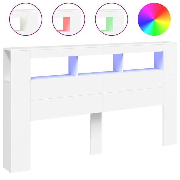 vidaXL Cabecero con LED madera de ingeniería blanco 180x18,5x103,5 cm