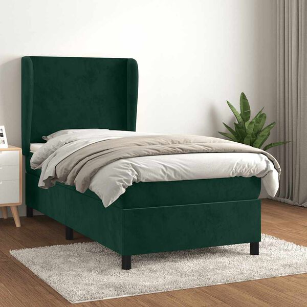 vidaXL Cama box spring con colch&oacute;n terciopelo verde oscuro 90x190 cm