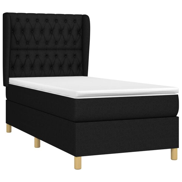 vidaXL Cama box spring con colch&oacute;n tela negro 90x190 cm