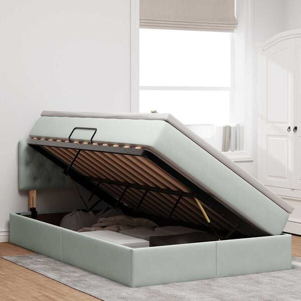 vidaXL Cama con almacenamiento Gris Claro 120 x 190 cm Terciopelo