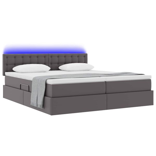 vidaXL Cama con almacenamiento y LED Gris 180 x 200 cm Cuero sint&eacute;tico