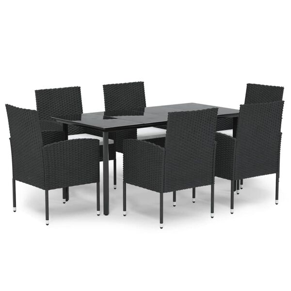 vidaXL Set de comedor de jard&iacute;n 7 pzas y cojines rat&aacute;n sint&eacute;tico negro