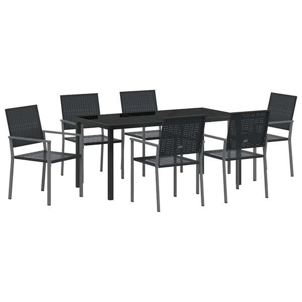 vidaXL Conjunto de Comedor de Jard&iacute;n 7 pcs Negro Rat&aacute;n sint&eacute;tico