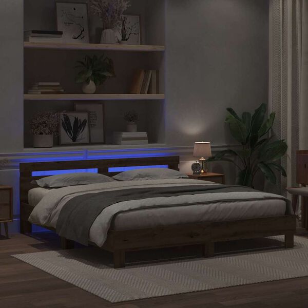 vidaXL Estructura de cama con cabecera Roble artisan 200 x 200 cm