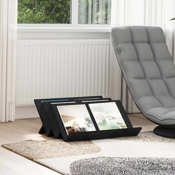 vidaXL Estante de revistas con estante Roble Negro 65 x 53 x 28,5 cm