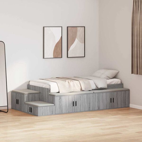 vidaXL Cama con almacenamiento Gris Sonoma 80 cm Madera contrachapada