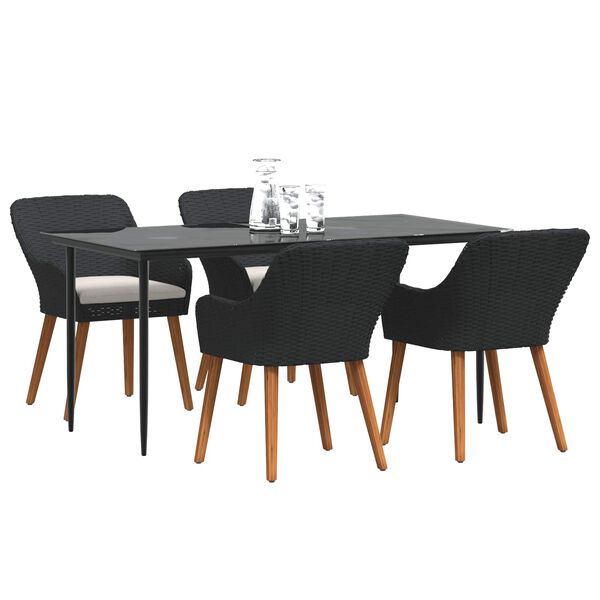 vidaXL Conjunto de Comedor de Jard&iacute;n 5 pcs Negro rat&aacute;n sint&eacute;tico