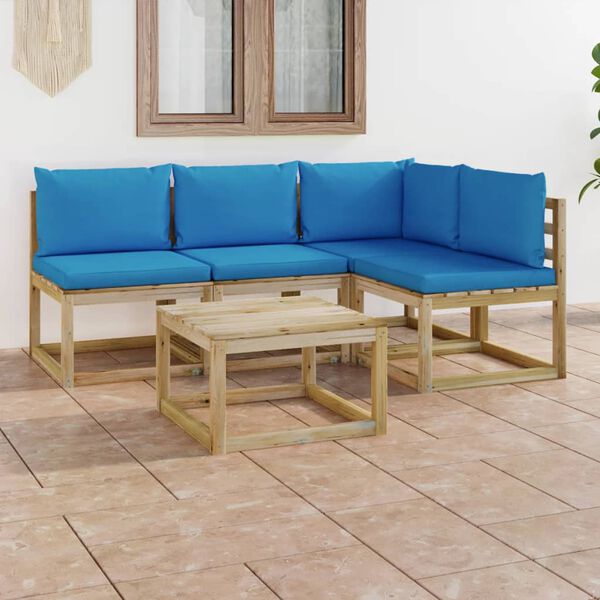 vidaXL Juego de muebles de jard&iacute;n 5 piezas con cojines azul claro