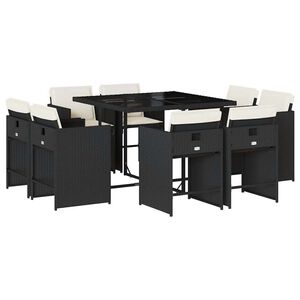 vidaXL Set de comedor de jard&iacute;n 9 pzas y cojines rat&aacute;n sint&eacute;tico negro