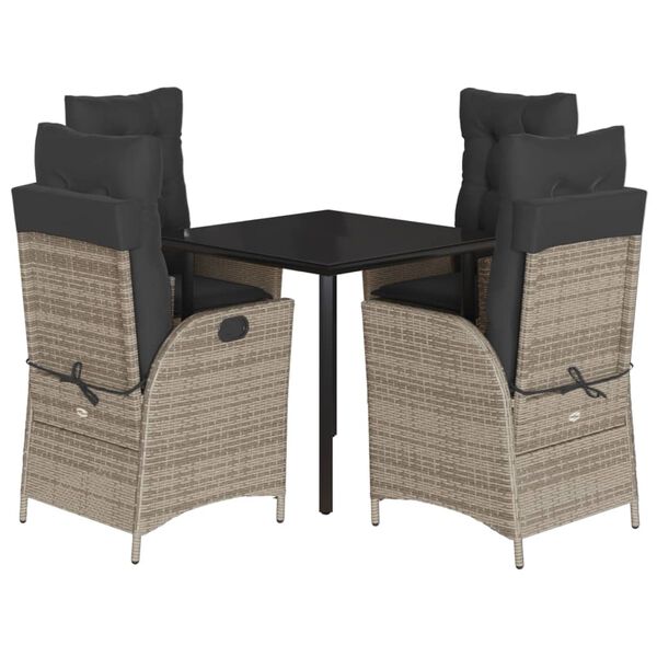 vidaXL Set comedor de jard&iacute;n 5 piezas con cojines rat&aacute;n sint&eacute;tico gris