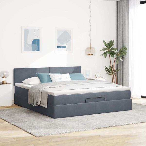 vidaXL Estructura cama otomana con colch&oacute;n gris oscuro 160x200 cm
