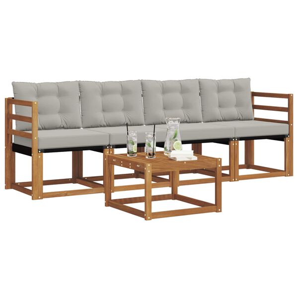 vidaXL Conjunto de sof&aacute;s de exterior 5 pcs Gris Natural y Claro