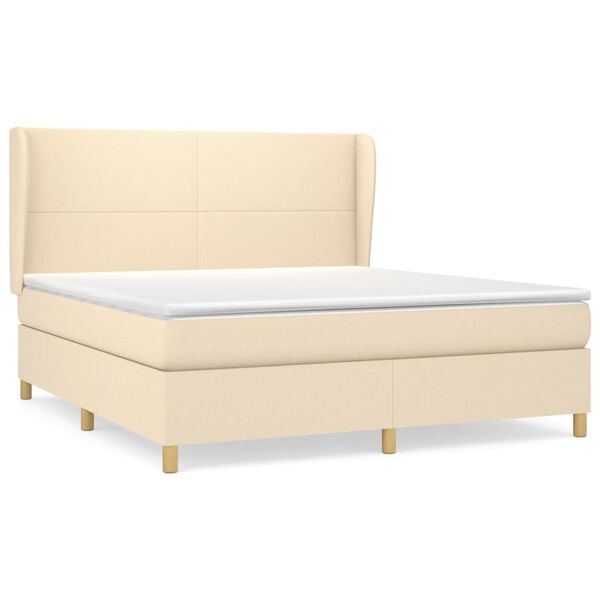 vidaXL Cama box spring con colch&oacute;n tela color crema 160x200 cm