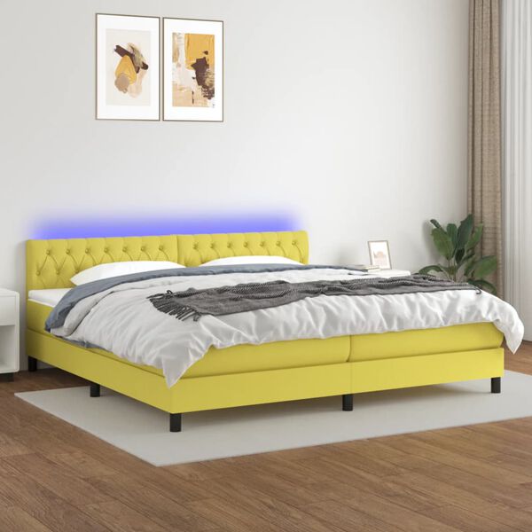 vidaXL Cama box spring colch&oacute;n y luces LED tela verde 200x200 cm