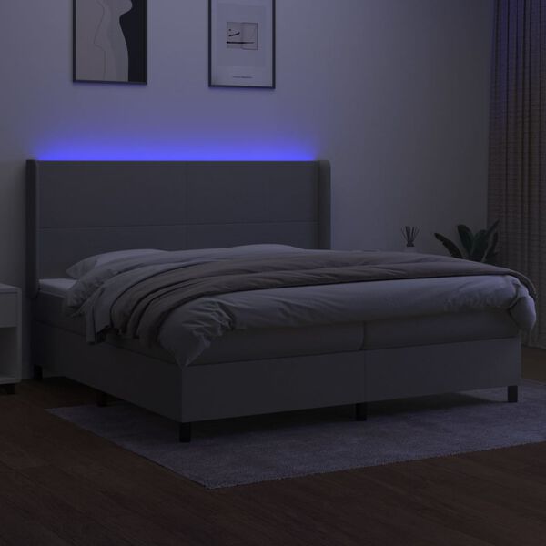 vidaXL Cama box spring con colch&oacute;n tela y LED gris claro 200x200 cm