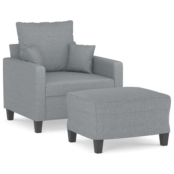 vidaXL Sill&oacute;n con taburete tela gris claro 60 cm