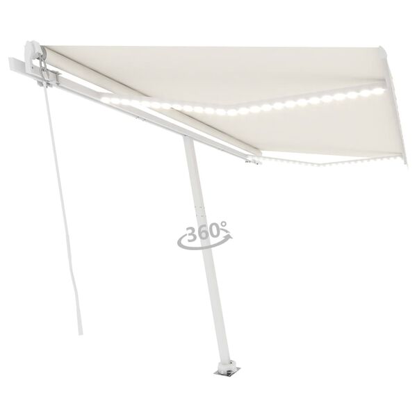 vidaXL Toldo manual retr&aacute;ctil con luz LED crema 450x350 cm