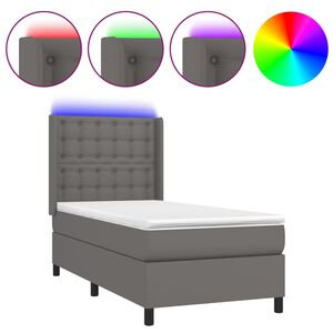 vidaXL Cama box spring y colch&oacute;n LED cuero sint&eacute;tico gris 80x200 cm