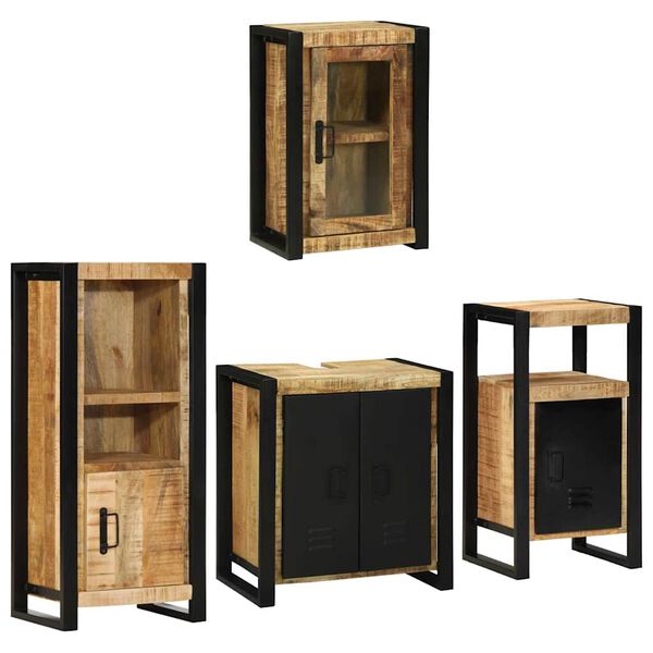 vidaXL Juego de muebles de ba&ntilde;o 4 pcs Marr&oacute;n Madera de mango s&oacute;lido