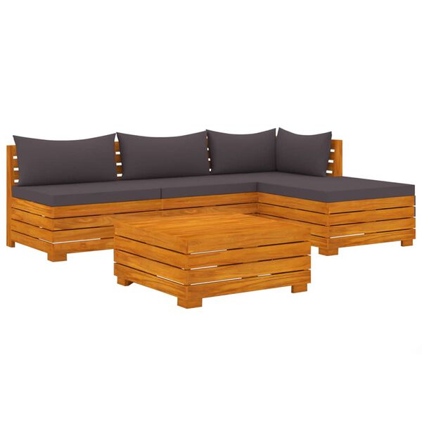 vidaXL Juego muebles de jard&iacute;n y cojines 9 pzas madera maciza acacia