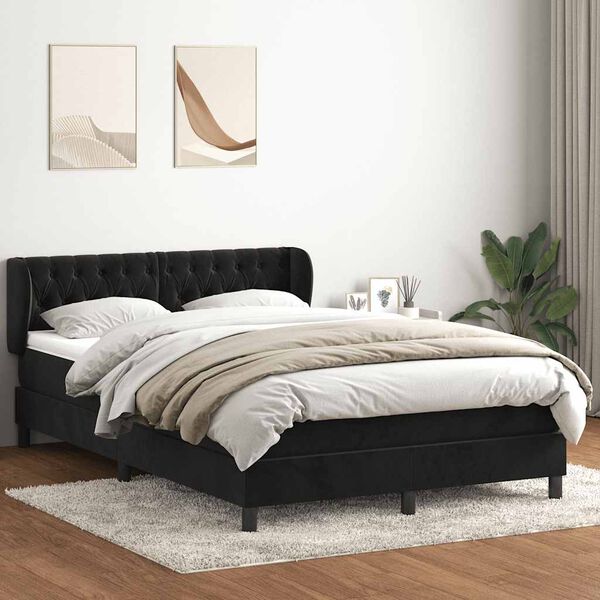 vidaXL Cama box spring con colch&oacute;n terciopelo negro 160x220 cm